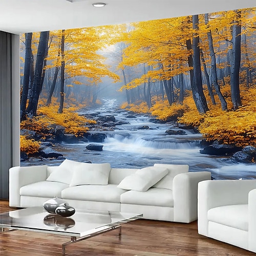 Herbstgelber Baum Landschaft Wandteppich Wanddekoration große malerische Wandbild Dekor Decke Vorhang Fotografie Hintergrund für Zuhause Schlafzimmer Wohnzimmer Büro Wanddekoration Image