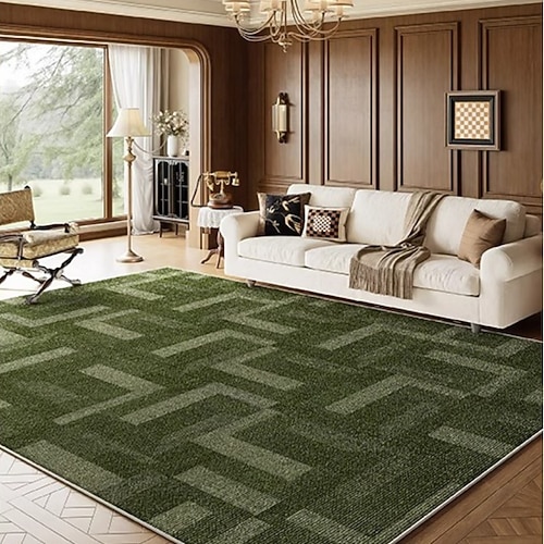 französischer Vintage-Teppich in Grün, luxuriöser Wohnzimmerteppich, eleganter Schlafzimmer-Nachtvorleger, schmutzabweisende, leicht zu reinigende große Bodenmatte Image