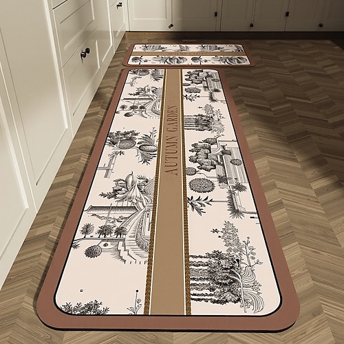 Küchenläuferteppiche im amerikanischen Stil, hochwertige Eingangsmatte für Zuhause, saugfähig, schnell trocknend, Kieselgur, rutschfest, schmutzabweisend, Badezimmer-/Küchenbodenteppich, Dekor Image