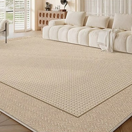 Cremefarbener Teppich, gemütlicher Wohnzimmerteppich, weicher Schlafzimmer-Nachtvorleger, große Bodenmatte fürs Sofa Couchtisch, vollflächige Wohnungsdekoration Image