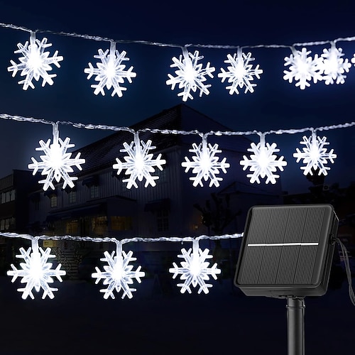 Solar Schneeflocken Lichterkette 100/200 LEDs Outdoor wasserdichte Girlandenlichter Garten Fee Lichter Neujahrs Hochzeitsfeier Feiertage 8 Modi Beleuchtung Camping Dekorative Baumlichter Image