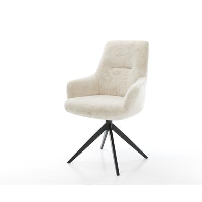 DELIFE Drehstuhl Zelia-Flex mit Armlehnen Plüsch Creme-Weiß Kreuzgestell breit Schwarz 360° drehbar Wippfunktion Taschenfederkern, Esszimmerstühle Image