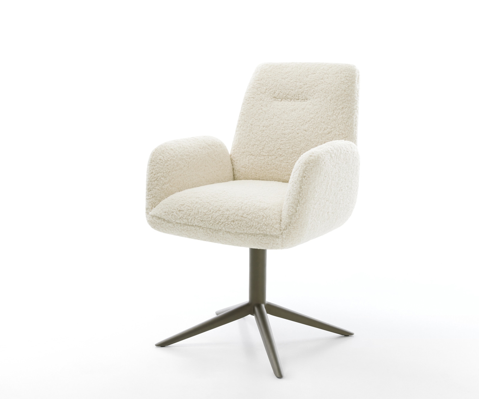 DELIFE Drehstuhl Zoa-Flex Teddystoff Beige Fußkreuz Effektfinish Titan 360° drehbar Wippfunktion Taschenfederkern, Esszimmerstühle Image