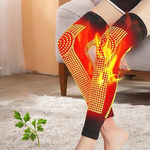 1 Paar Turmalin-Akupressur-Kniebandage mit selbsterwärmender Wirkung, doppelseitige Beifuß-Thermoknieschützer für Männer Frauen, warme Gelenkstütze für kalte Beine, Arthritis-Schmerzlinderung Image