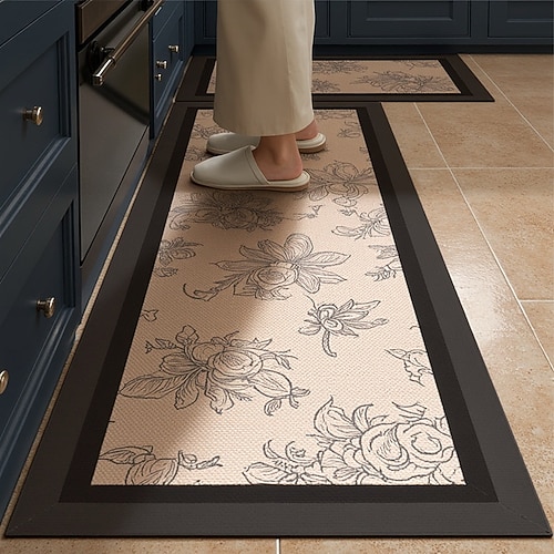 Küchenläuferteppiche im Luxusstil, Kieselgur-Creme-Design, große Fläche, vollständige Abdeckung, saugfähig, ölbeständig, schnelltrocknend, rutschfeste Küchenbodenmatte, Heimdekorationsteppich Image