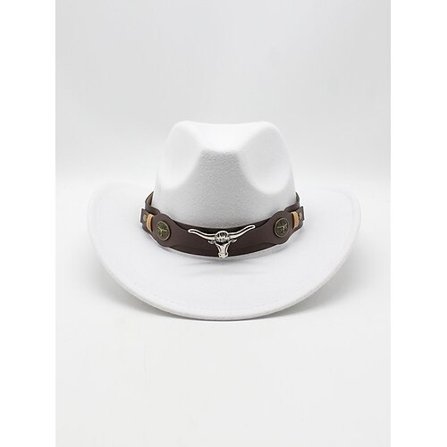Cowboyhut für Herren mit Stierkopfband – Vintage-Fedora aus Filz mit breiter Krempe für Rodeo, Outdoor-Stil und Weihnachtsgeschenk Image