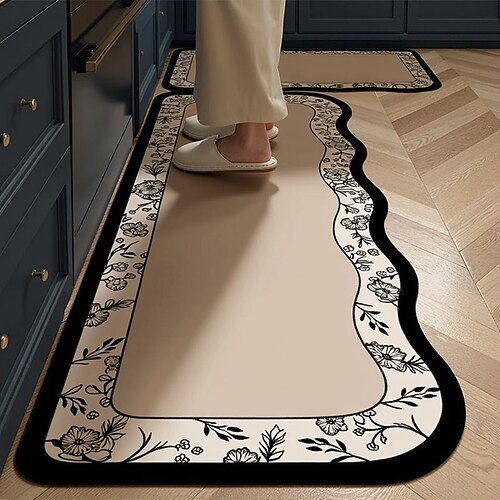 Küchenläuferteppiche im Luxusstil, Kieselgur, pflegeleichte Eingangsmatte, Küchenbodenteppich, saugfähig, ölbeständig, schnelltrocknend, schmutzabweisend, rutschfest, dekorativer Teppich Image