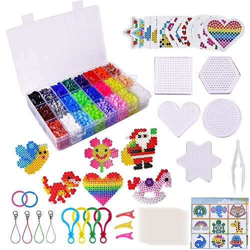 6300 Stück 5mm 24 Farben Fuse Beads Kit Heimschule Kunst- und Bastelbedarf für Kinder Spielzeug Set Kunstdekorationen für Räume Geschenke für Mädchen und Jungen ab 5 Jahren Weihnachtsgeschenk Image