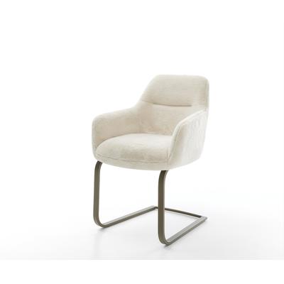 DELIFE Freischwinger Pejo-Flex Plüsch Creme-Weiß Freischwinger flach Effektfinish Titan Taschenfederkern, Esszimmerstühle Image