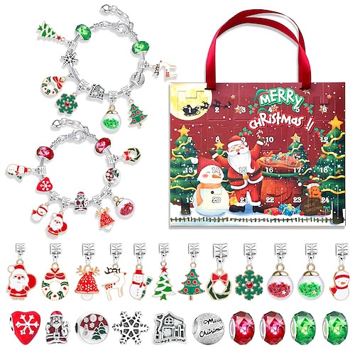 Kinder handgemachte DIY Perlenarmband Set 24 Raster Weihnachtspuzzle Blindbox Armband Schmuck Geschenkbox Image