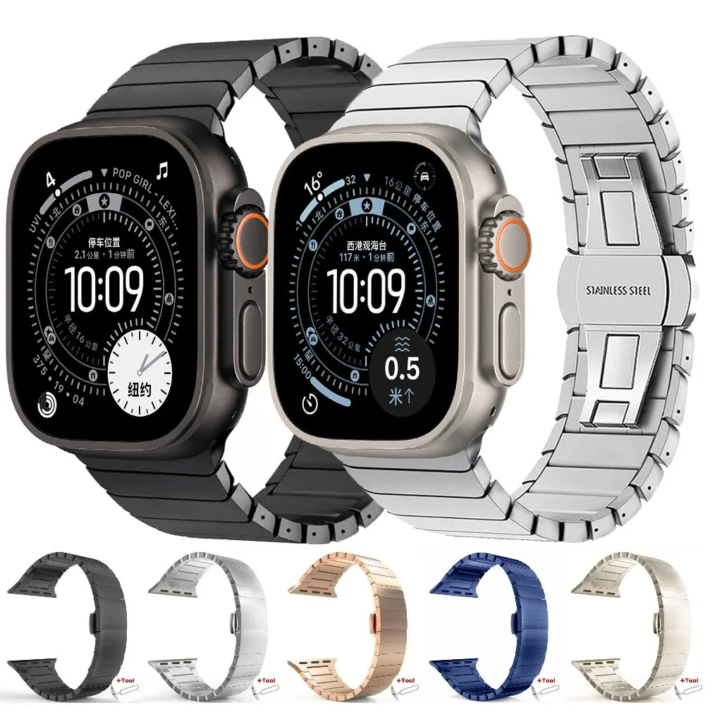 Metallgliederarmband für Apple Watch Ultra 3 2 1 49 mm 45 mm 41 mm 44 mm 46 mm 42 mm Edelstahl IWatch 11 10 9 8 7 6 5 4 SE3 Correa Image