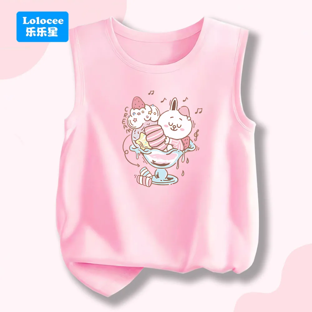 5-Farben-Rundhals-Tanktop für Kinder, süßer Hase mit Eiscreme-Grafik-Singlet, lässiges ärmelloses Kinder-T-Shirt BQL1 Image