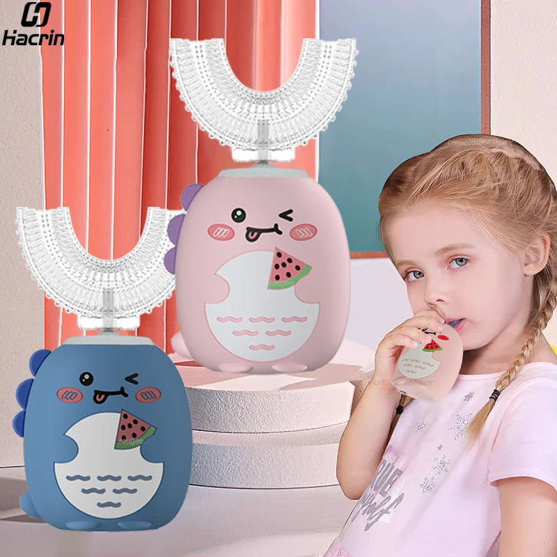 Elektrische Zahnbürste für Kinder, U-förmige elektrische Kinderzahnbürste, USB wiederaufladbar, Cartoon-Kinder-Kind-elektrische Zahnbürste