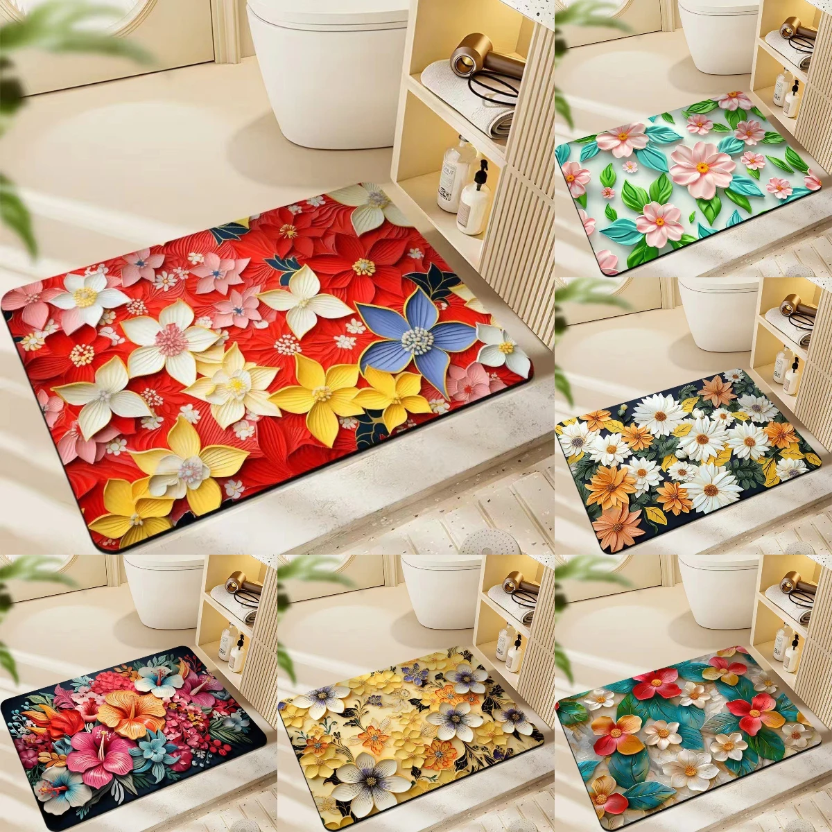 Bunte Blume Serie Kieselalgen Erde Saugfähige Boden Matte Anti Slip Kristall Samt Matte Anti Herbst Matte Badezimmer Trocknen Matte
