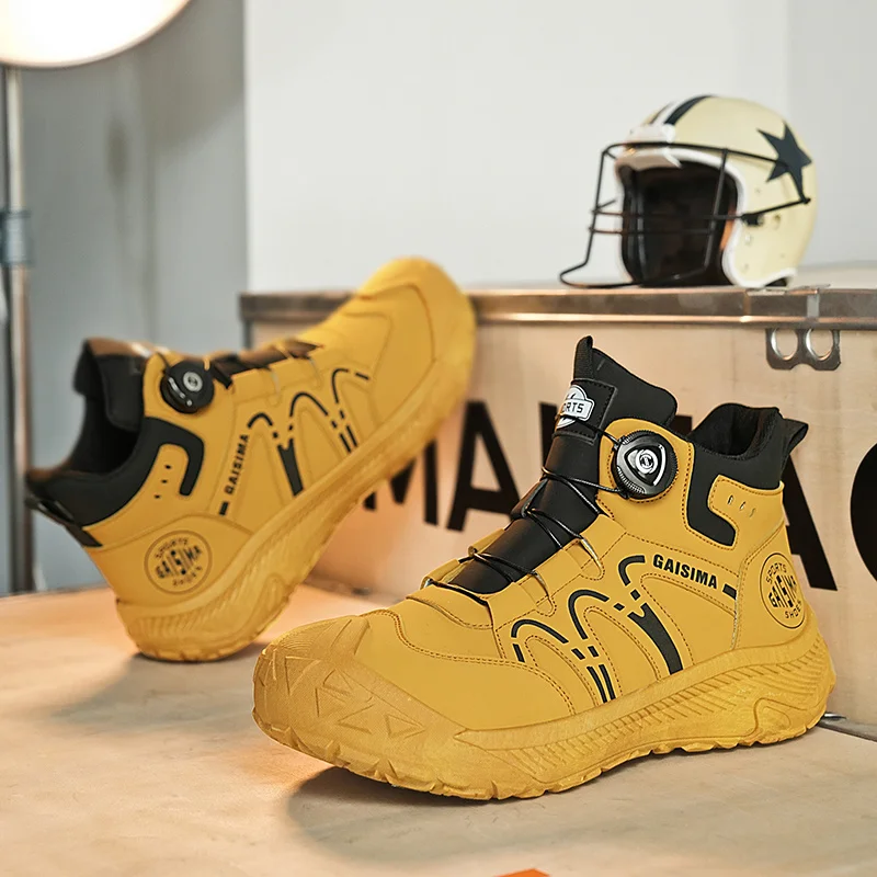 Rotary Schnalle Männer Gelb Motorrad Stiefel High Top Outdoor Stiefel Mode Design Leder Stiefeletten für Männer botas moto hombre