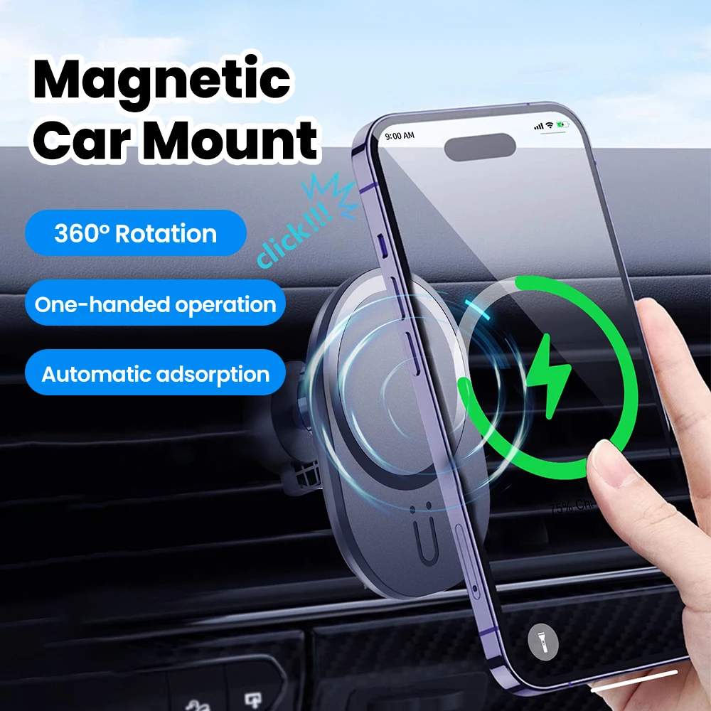 15W Auto Magnetisches Telefon Drahtloses Ladegerät Air Vent Halter Ständer Geeignet für Magsafe iPhone Xiaomi Huawei Samsung Schnellladung Image