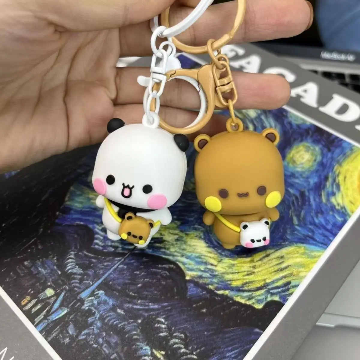 Neue Panda Bubu und Yier Paar Schlüsselbund Tasche Anhänger Valentinstag Geschenke Niedlichen Cartoon Kleine Bär Puppe Anime Schlüssel Ring schmuck Image