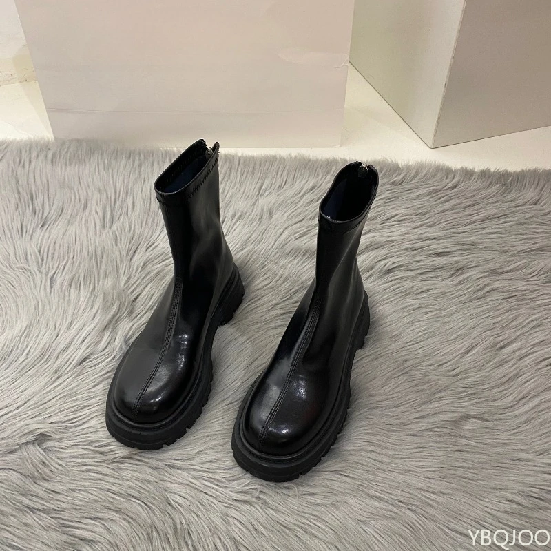 Modische, vielseitige Damenschuhe mit dicken Sohlen, neue Herbst-Winter-elegante, einfache kurze Stiefel, lässige, bequeme Damenschuhe