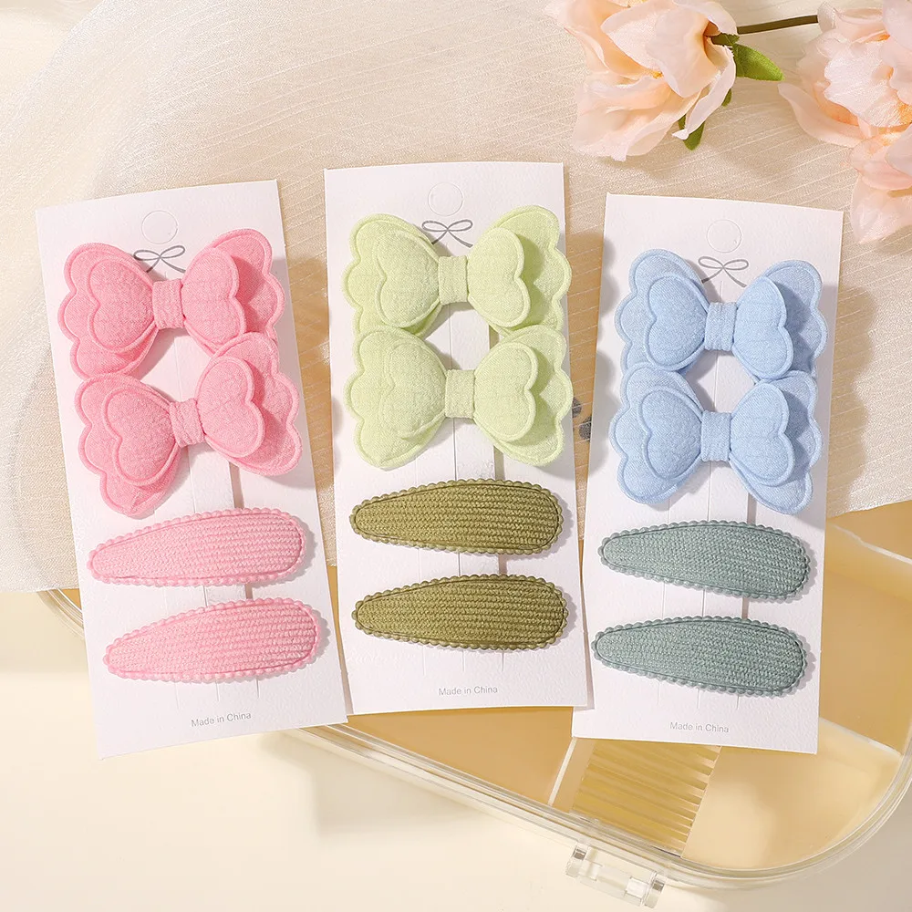 4 Teile/satz Candy Farbige Haar Clip Set für Mädchen Bb Haarspangen Bogen Nette Pony Haar Clip Baumwolle Sicher kinder Haar Zubehör Image