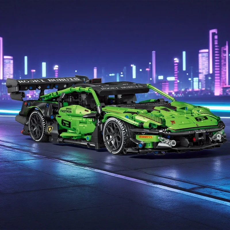 Technische Grüne Racing Sport Auto Modell Bausteine Roadster Berühmte Rennen Fahrzeug Montieren Ziegel Spielzeug Für Kind Junge Erwachsene Image