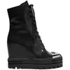 Schwarze Damen-Stiefeletten mit Keilabsatz, Metallkappe, Reißverschluss, runde Zehenpartie, Lackleder, kurze Stiefeletten, handgefertigte Damenschuhe, Damen, große Größe 41