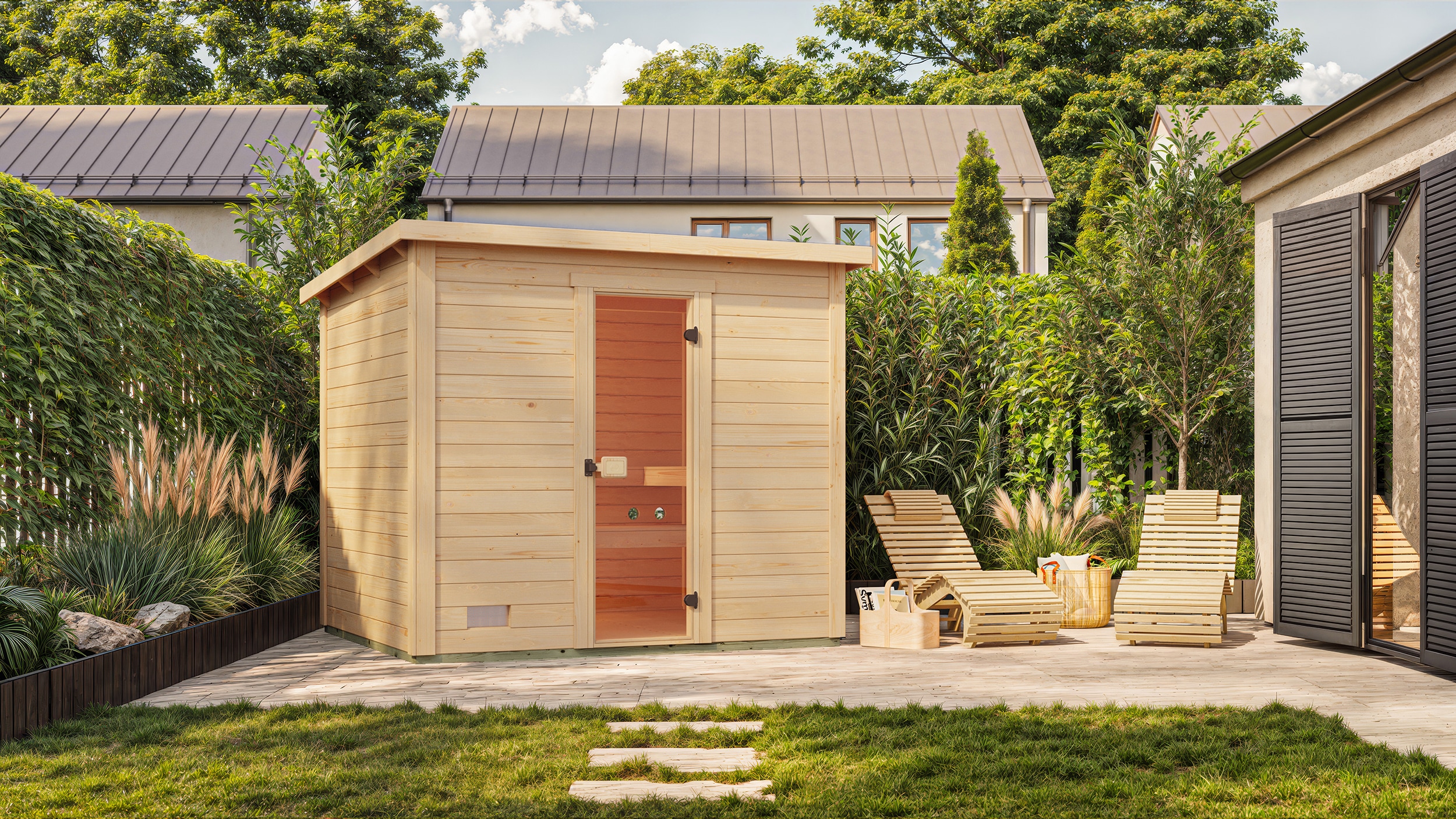 Saunahaus WEKA "Kaapi 4", naturbelassen, Bio-Kombiofen, externe Steuerung, 9 kW, Saunen, Blockbohlen aus Fichtenholz Image