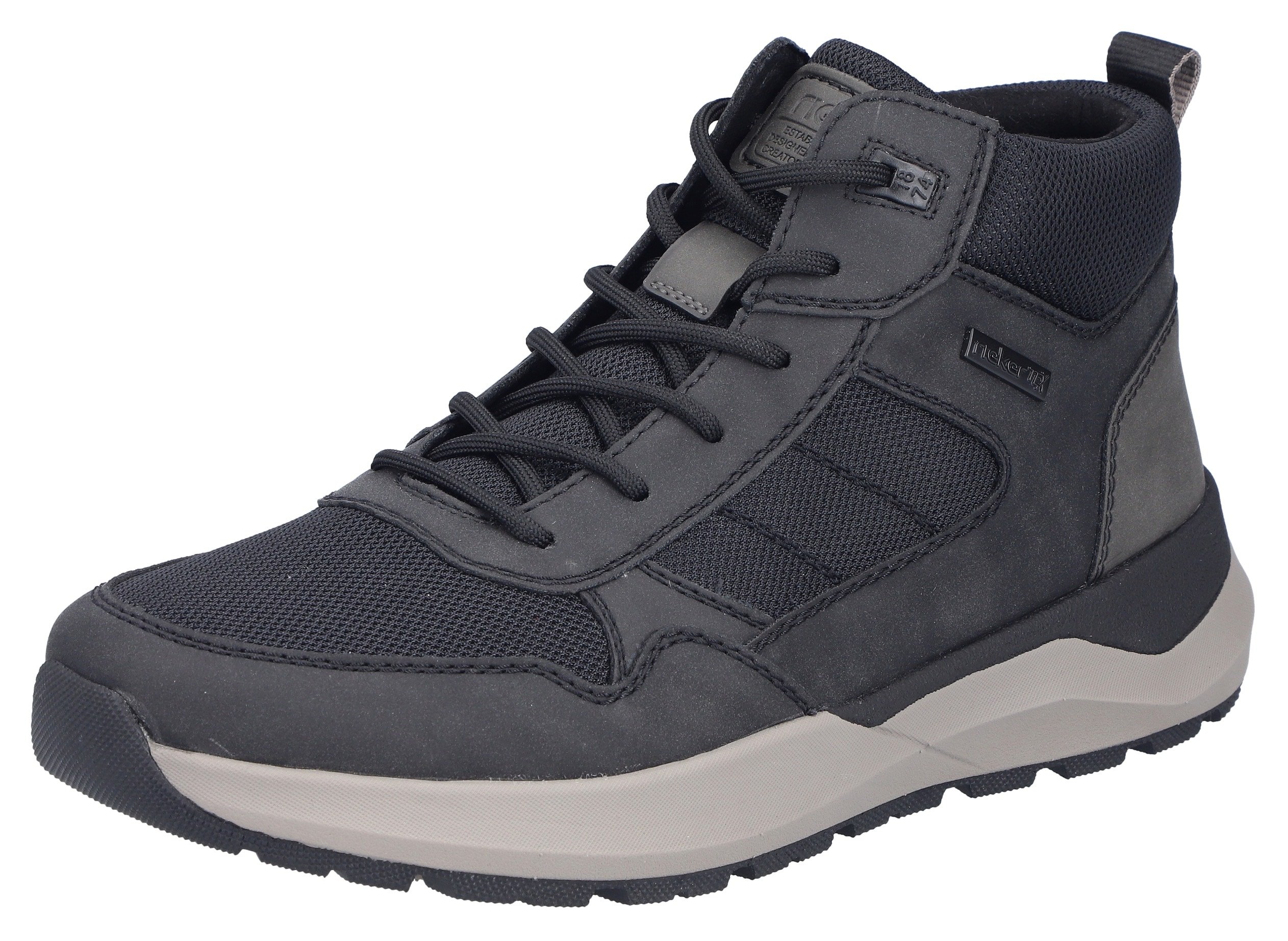 Winterboots RIEKER, Herren, Gr. 43, schwarz, dunkelgrau, Lederimitat, Textil, Schuhe, Schnürboots, Casual High Top Sneaker mit TEX-Membran