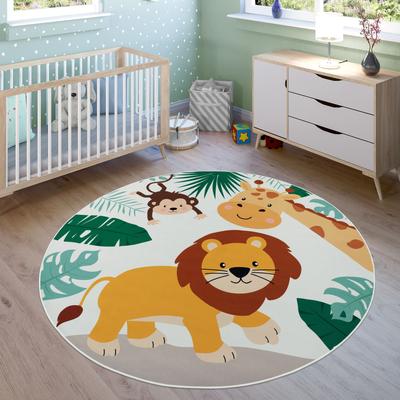 Kinderteppich PACO HOME "Bino 582", beige, H:4mm Ø:160cm, Polyester, Teppiche, Spielteppich, Motiv Tiere, Löwe & Giraffe, Kinderzimmer Image