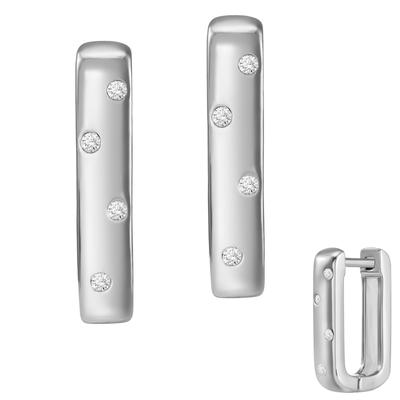 Paar Creolen FIRETTI "Schmuck Geschenk Silber 925 Ohrschmuck Ohrringe Rechteck", silber (silberfarben, kristallweiß), Ohrringe, Damen, mit Zirkonia, Silber 925 (Sterlingsilber), Made in Germany - wahlweise mit oder ohne Zirkonia Image