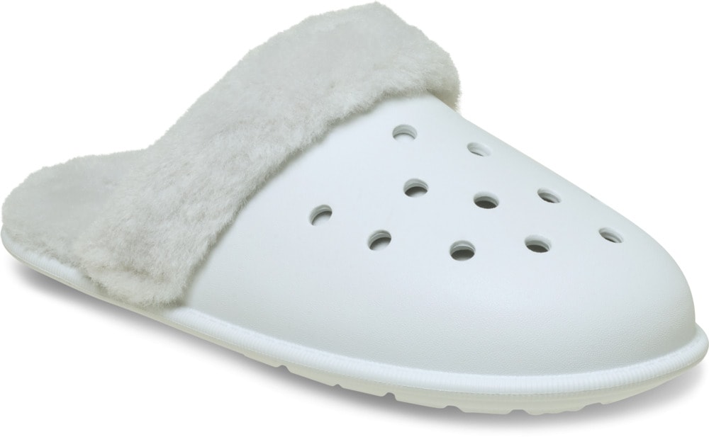 Pantoffel CROCS "Classic Fuzz Scuff", Damen, Gr. 38, sanftes weiß, Croslite™, Casual, Schuhe, mit gepolsterter Innensohle