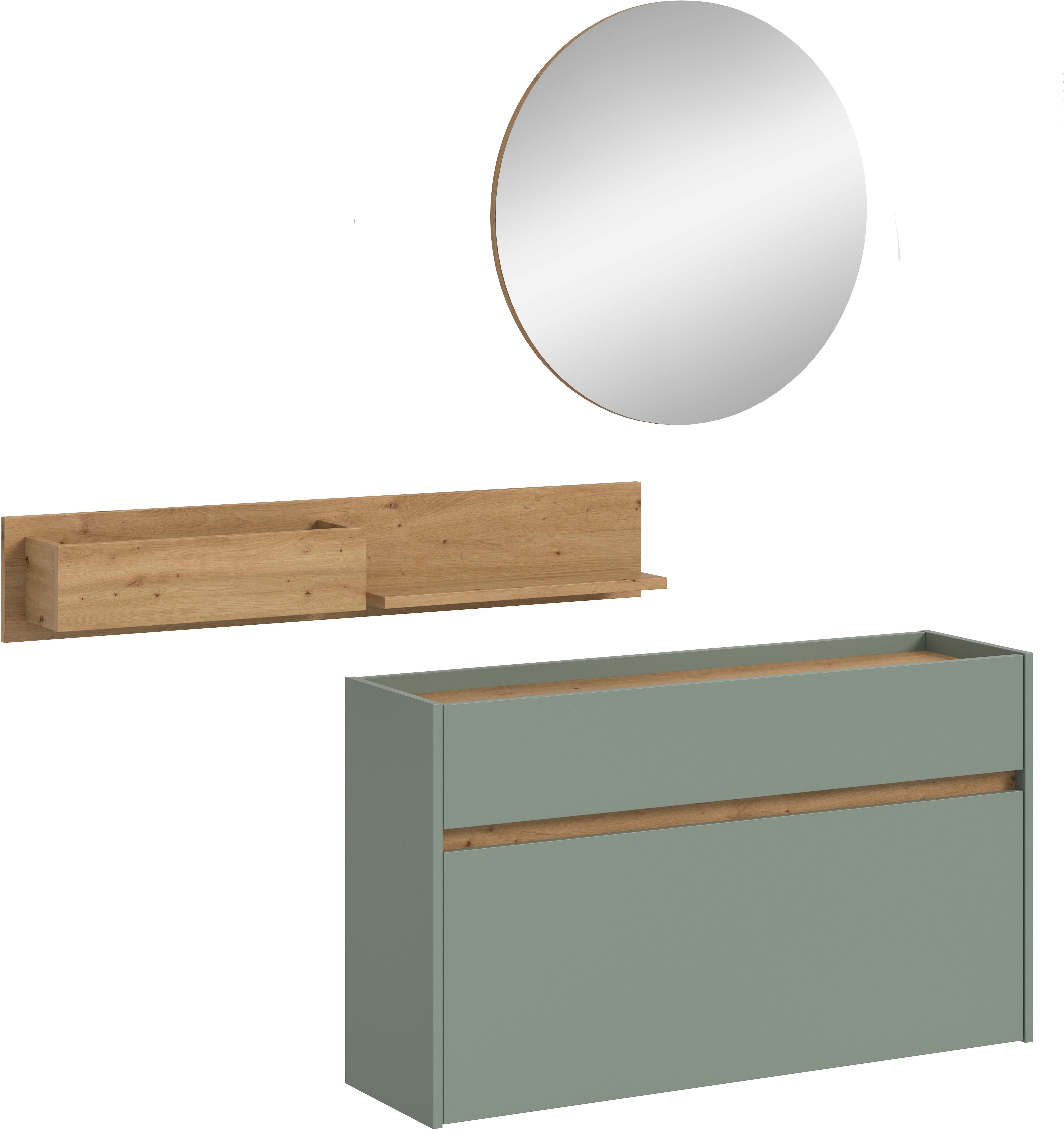 Garderoben-Set INOSIGN "EVRID, 3-teilig, Breite 140 cm, individuell hängbar & erweiterbar", salbei nb, artisan oak nb, B:140cm H:197cm T:32cm, Spanplatte, Kastenmöbel-Sets, Garderobenkombination, Garderobe, Wandgarderobe, Flur, Diele Image