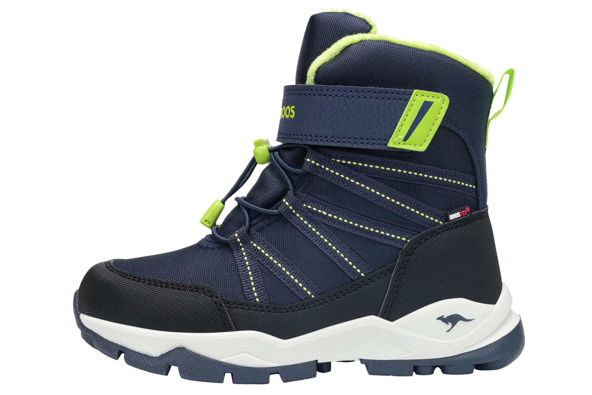 Winterboots KANGAROOS "K-FR Vatna EV RTX", Damen, Gr. 29, bunt (dk navy, lime), Synthetik, Sportlich, Schuhe, Snowboots, Winterboots, Winterschuhe, wasserdicht, wärmend