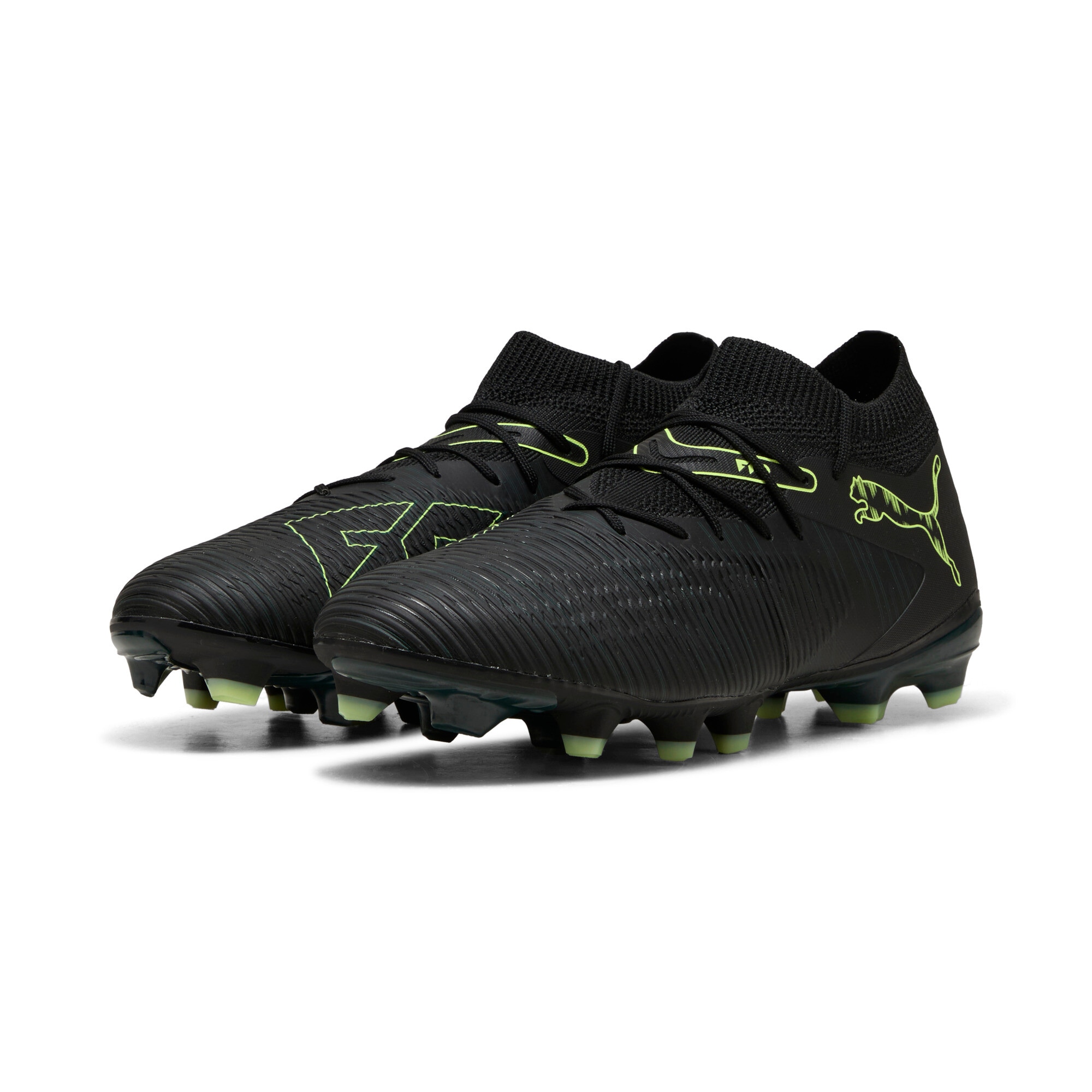 Fußballschuh PUMA "FUTURE 8 MATCH FG/AG", Herren, Gr. 47, puma schwarz, fizzy light, grün terrain, Synthetik, Schuhe Fußballschuh, für Rasenplätze