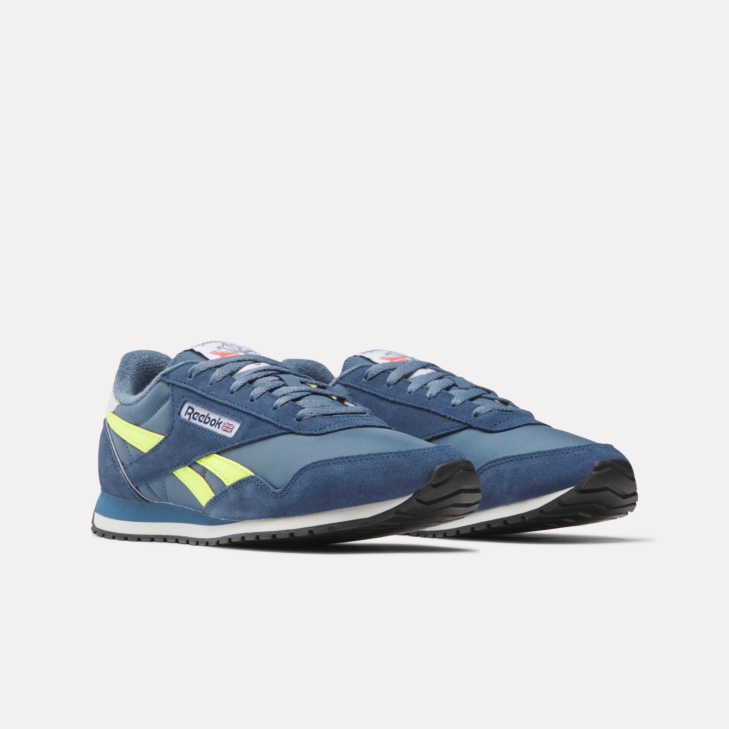 Trainingsschuh REEBOK CLASSIC "CLASSIC AZ", Herren, Gr. 45, shadow, batik blau, solar acid gelb, Leder, Synthetik, Textil, Schuhe