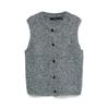 Strickweste VERO MODA "VMNOVAH SL O-NECK BUTTON VEST NOOS", Damen, Gr. S, grau (dunkelgrau melange), Strick, Obermaterial: 70% Polyester, 21% Nylon, 8% Wolle, 1% Elasthan, unifarben, modisch, loose fit normal, Rundhals, Westen, mit Wolle
