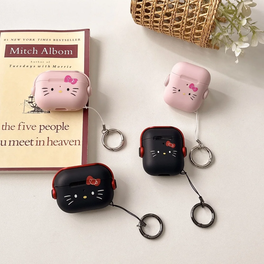 New Case For Airpods 2 3 4 Pro Pro2 Hello Kitty Kuromi My Melody Pompompurin With Lanyard Clasp Creative Headphone Locking Cover
