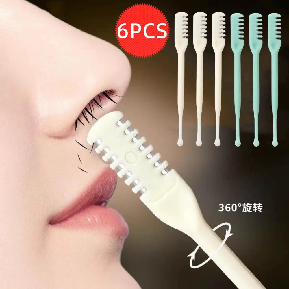 HOT 6pcs Double-ended Manual Nose Portable Ear Scoop Hair Scraper Shaving Nose Hair Trimmer Hair Removal Shaving Scissors Tools