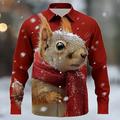 Natale Per uomo Scoiattolo Animale di Natale Camicia Camicia con Bottoni Manica Lunga Divertente All'aperto Ferie Primavera Autunno Collo ripiegato Stampa 3D camicie con colletto Rosso 1 Rosso Rosso 2