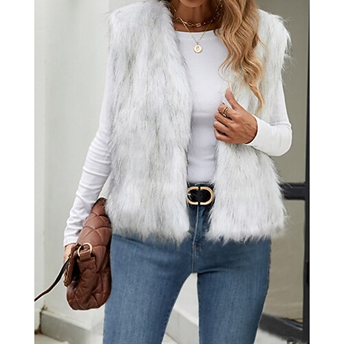 Per donna Gilet Cappotto in Pelliccia Sintetica Confortevole Pellicce e pelli Moda Semplice Vacanza Streetwear Abbigliamento quotidiano Uscire Regolare Scollo a V Vestibilità regolare Senza Maniche