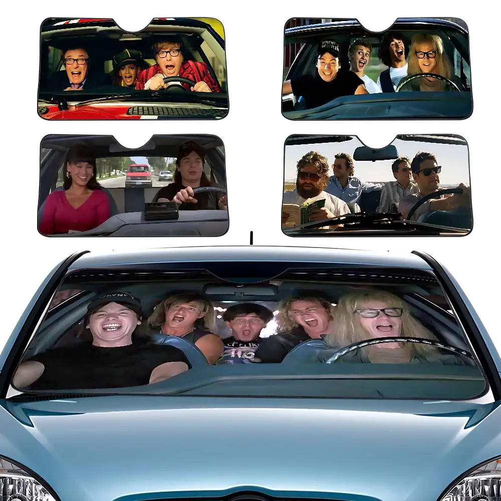 W-Wayne's World Auto-Sonnenschutz, Vorhänge, Windschutzscheibe, Frontscheibe, 70 x 130 cm, Sonnenblende, Solar-Schutz, kariert, Geschenk, Neuheit, Auto Image