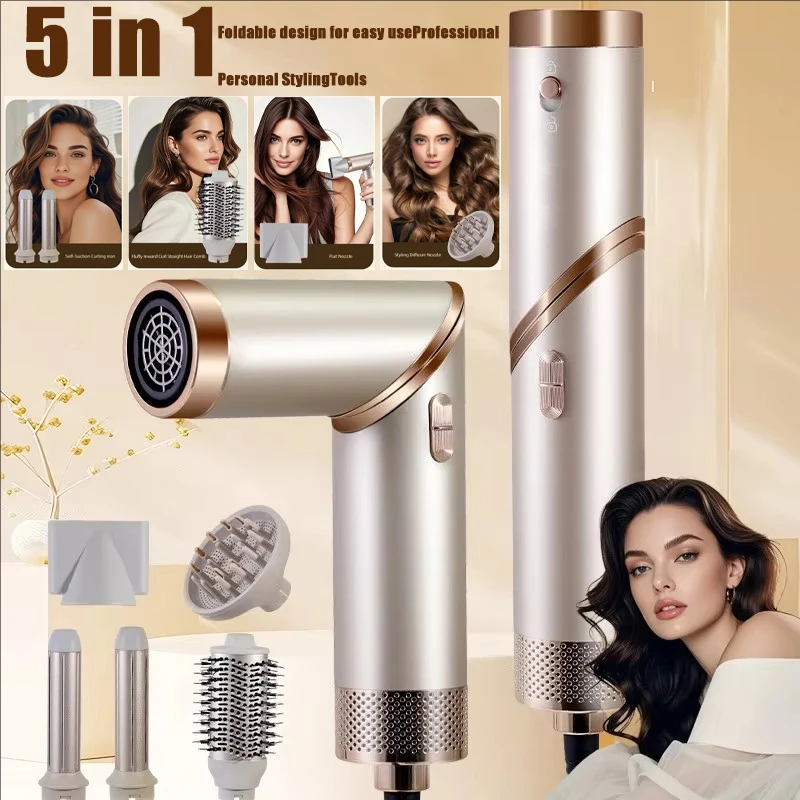 5-in-1 Föhnbürste, Bürstenloser Highspeed Haartrockner mit Diffusor, Ionen Haartrockner, Warmluft Stylingkamm, Automatischer Lockenstab Image