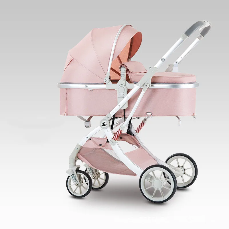 Kinderwagen, tragbar, 2-in-1, leichter Kinderwagen mit hoher Sichtfunktion, Zwei-Wege-Schlafkorb, faltbar, mit vier Rädern Image