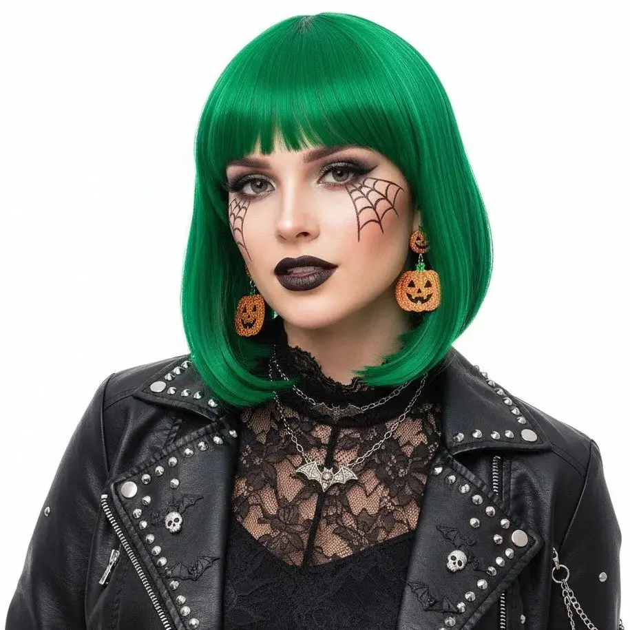 MSIWIGS Frauen Grün Cosplay Perücken Für Party Synthetische Kurze Gerade Bob Halloween Perücke