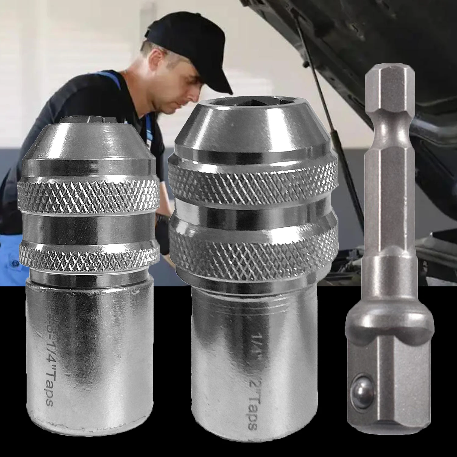 2+1-teiliges Set, verstellbarer Gewindebohrer, Spezial-Windeisen, Gewindebohrer-Set M3-M12, geeignet für Wasserhähne, Lochverlängerungen Image