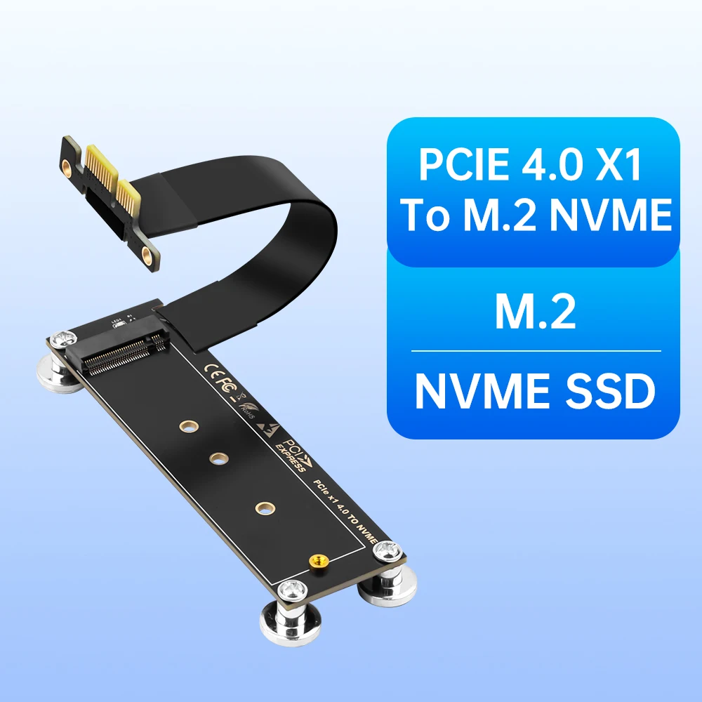 PCI-E 4.0 x1 auf M.2 NVMe SSD-Riser-Karte, 90 Grad rechtwinklig, 10 cm Verlängerungskabel, M.2 NVMe SSD auf X1, unterstützt Desktop-PC Image