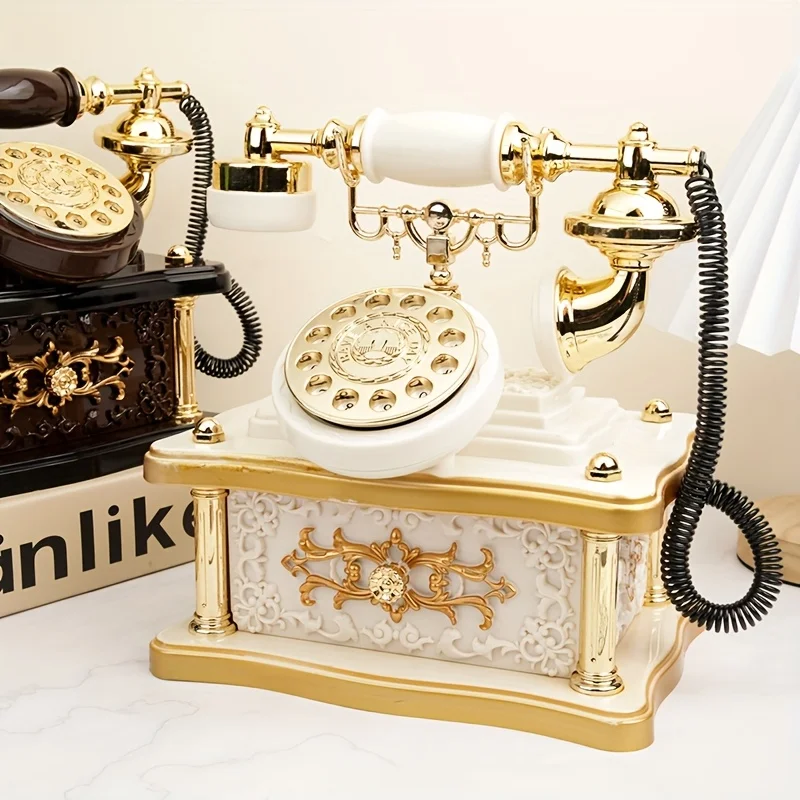 1 piece retro rotating telephone music box – 8 tunes, hand-crank decoration gift