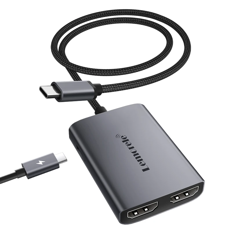 Lemorele HD30 USB C MST HUB 4K Mac & Win MST Dockingstation Dreifachdisplay USB-C/A auf 2x HDMI Aluminiumgehäuse geflochtenes Kabel Image
