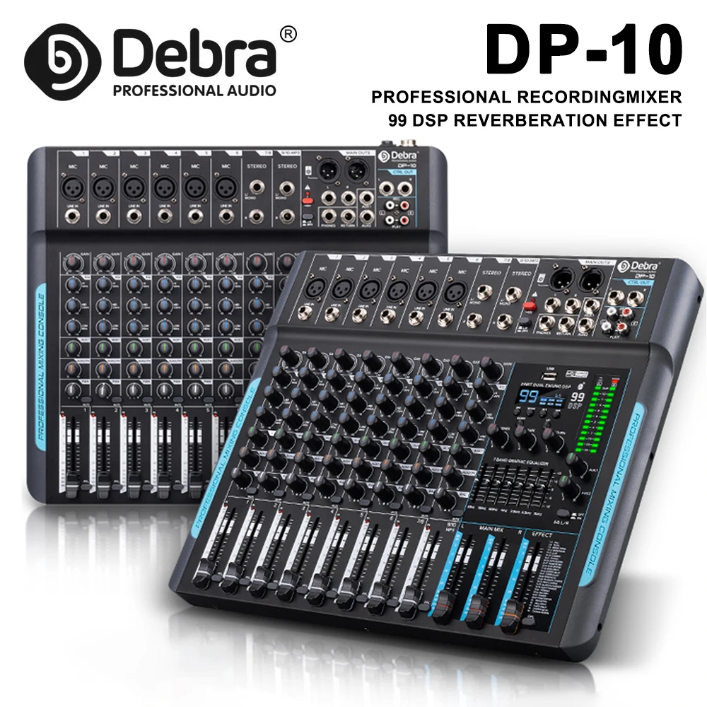 Debra DP-10 10 Kanäle 99 DSP Audio Mixer DJ Controller Reverb Aufnahme Mischen mit Bluetooth 5.0 Professionelle Leistung Image