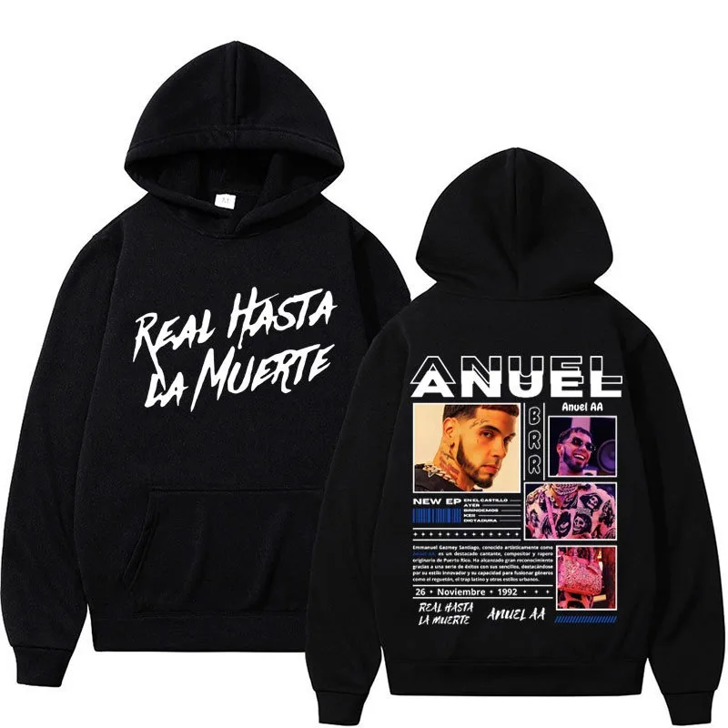 Rapper Anuel AA Real Hasta La Muerte Felpe con cappuccio Uomo Donna Felpe con cappuccio Donna Uomo Felpe con cappuccio a maniche lunghe Unisex Cool Casual