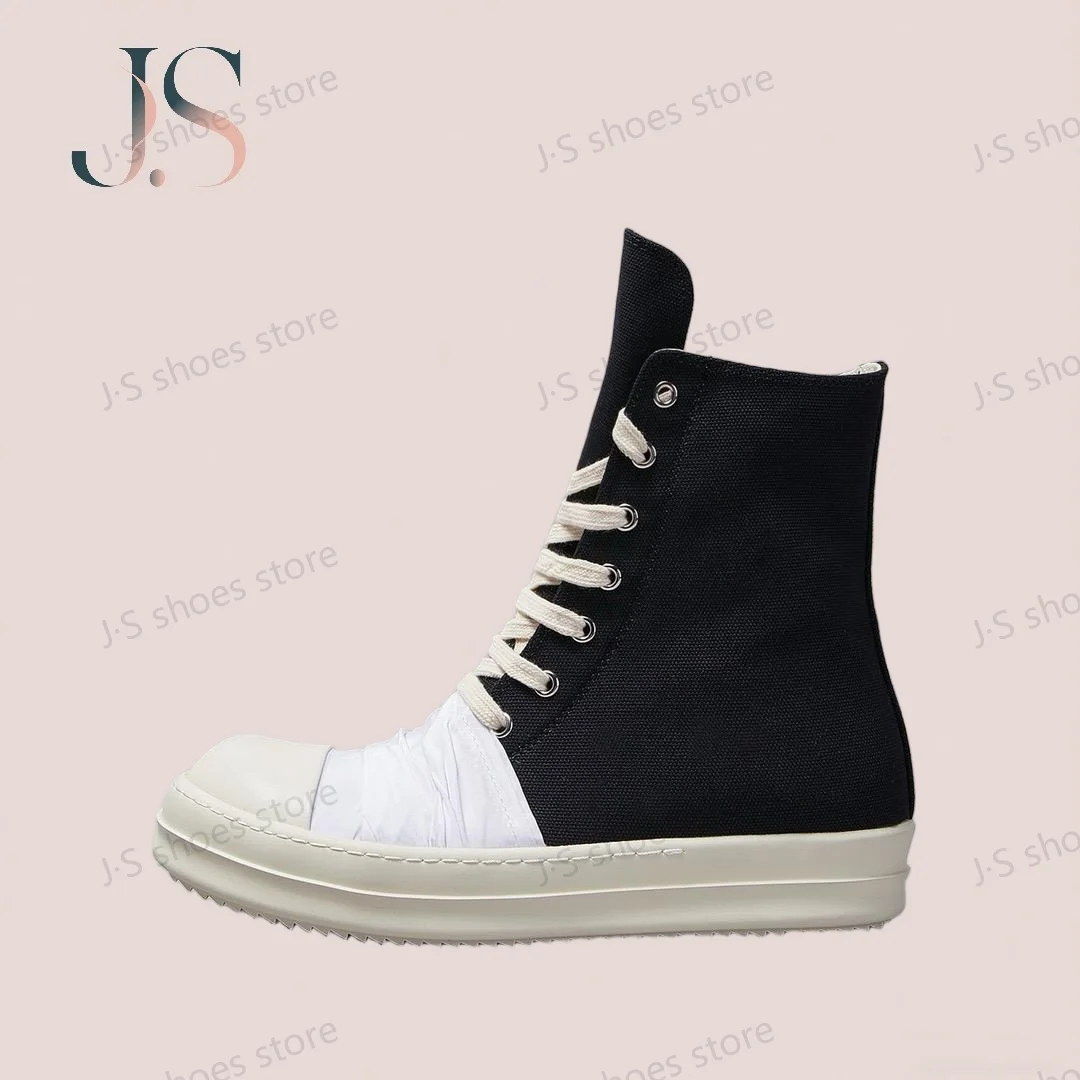 R-o Männer Schwarz Leinwand Schuh High Top Sneaker Frauen Casual Schuhe Sneakers Lace Up Klassische Boot Zipper Dicke Sohle Stiefeletten